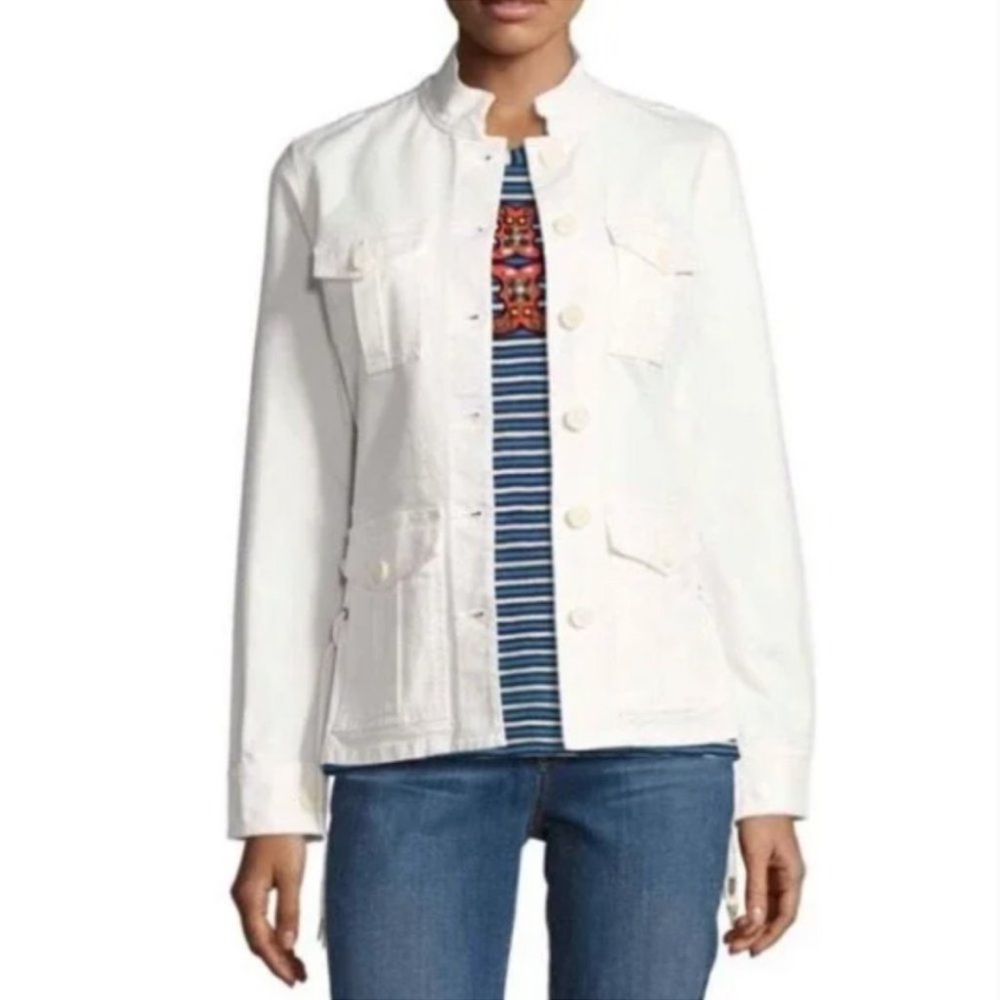 Tory Burch Jean Utility Jacket With Button Up Front and Lace Up Sides Small